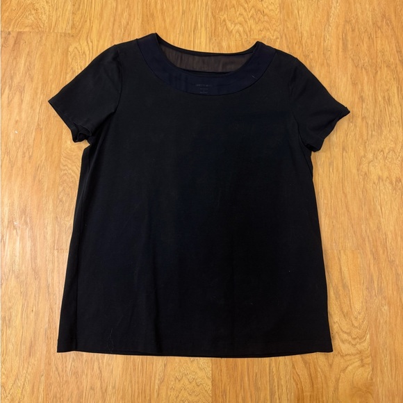 🚨MAKE AN OFFER🚨 Lafayette 148 Black Cotton TShirt with Sheer Neckline Detail - Picture 1 of 7